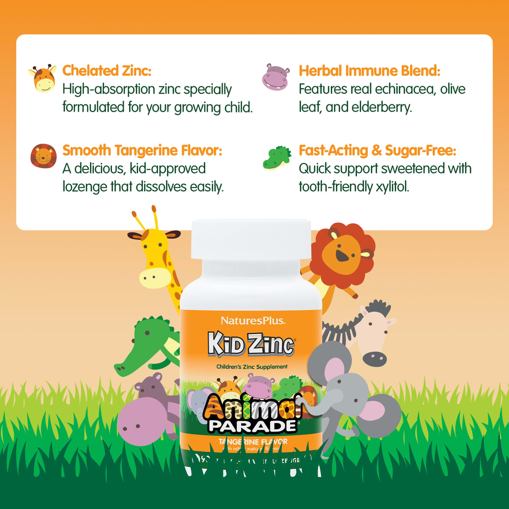 NaturesPlus, Animal Parade®, Kid Zinc®, мандарин, 90 пастилок в форме животных