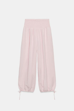 ZARA БРЮКИ BAGGY С ЭЛАСТИЧНЫМ ПОЯСОМ, СВЕТЛО-РОЗОВЫЙ