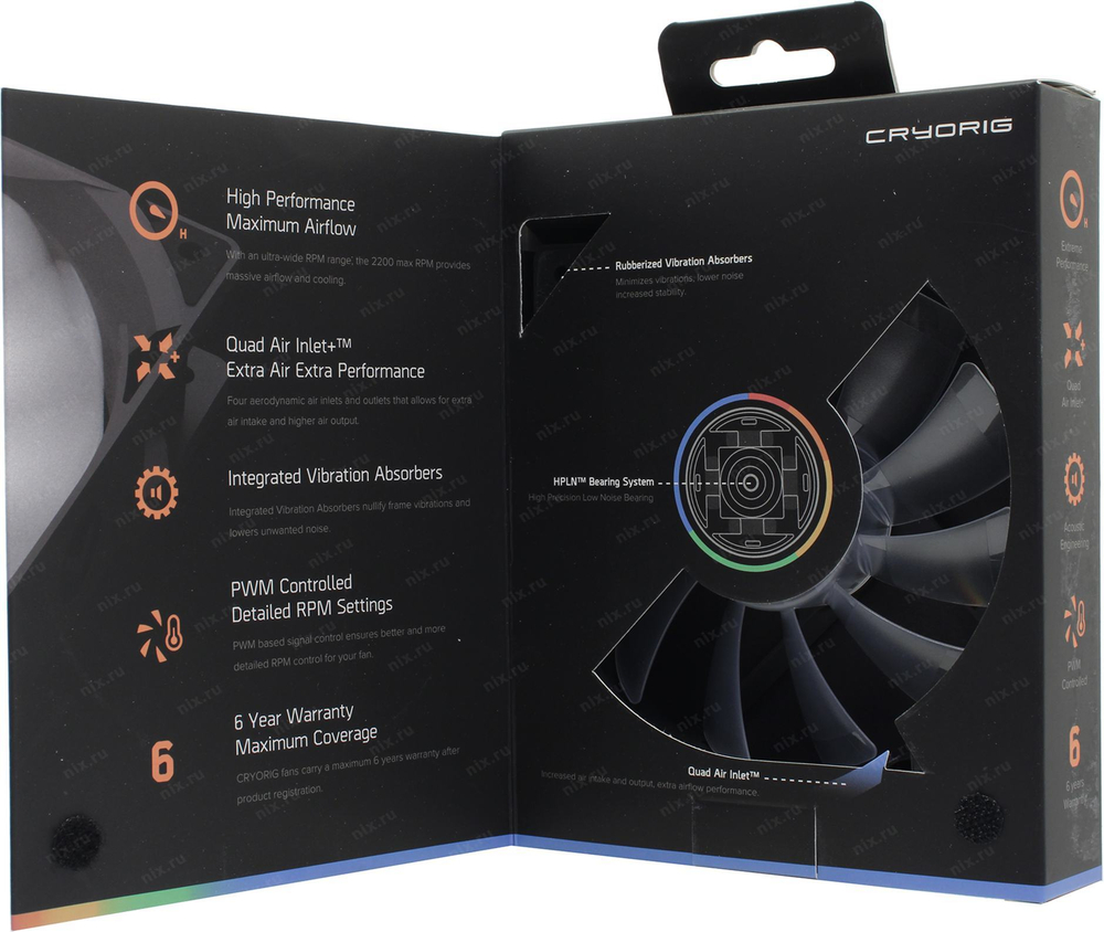 Вентилятор Cryorig <QF120 Performance LED> (4пин, 120x120x25.4мм, 13-37дБ,600-2200об/мин)