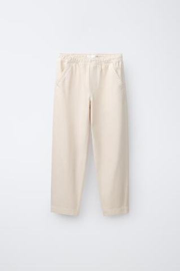ZARA СТРУЯЩИЕСЯ БРЮКИ ИЗ ТВИЛА, СВЕТЛЫЙ ЭКРЮ