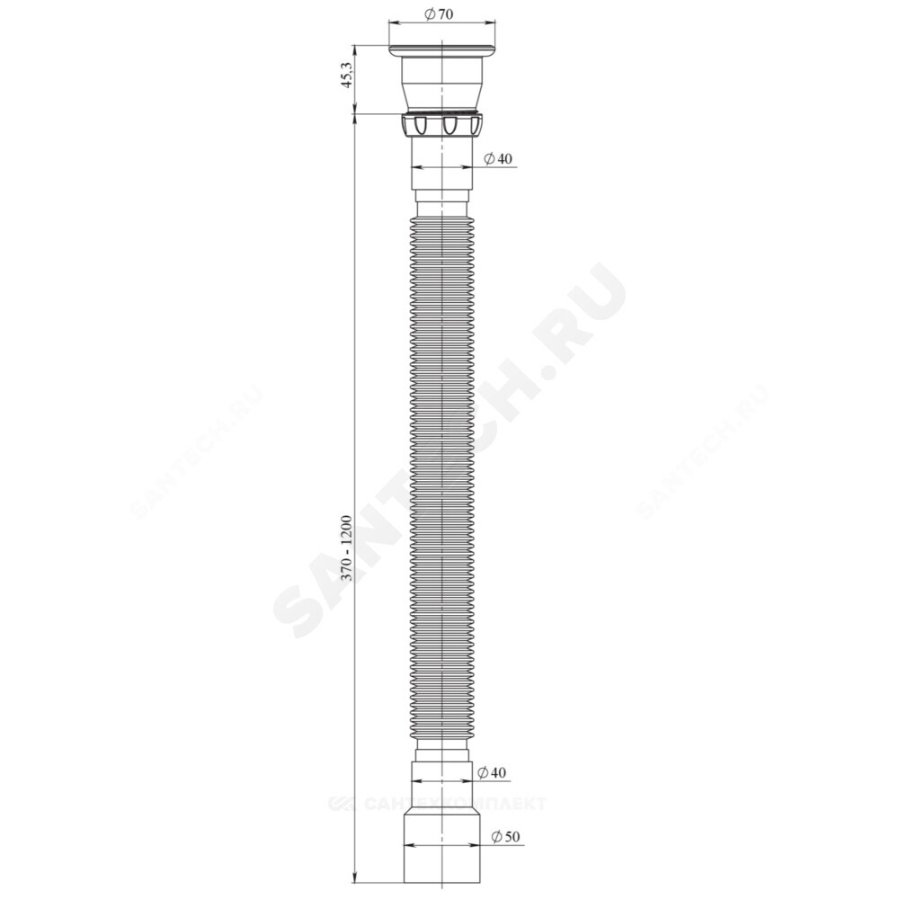 Сифон для умывальника гофрированный 1 1/2"x40/50 L=370-1200мм выпуск с пластиковой решёткой Unicorn D230Р