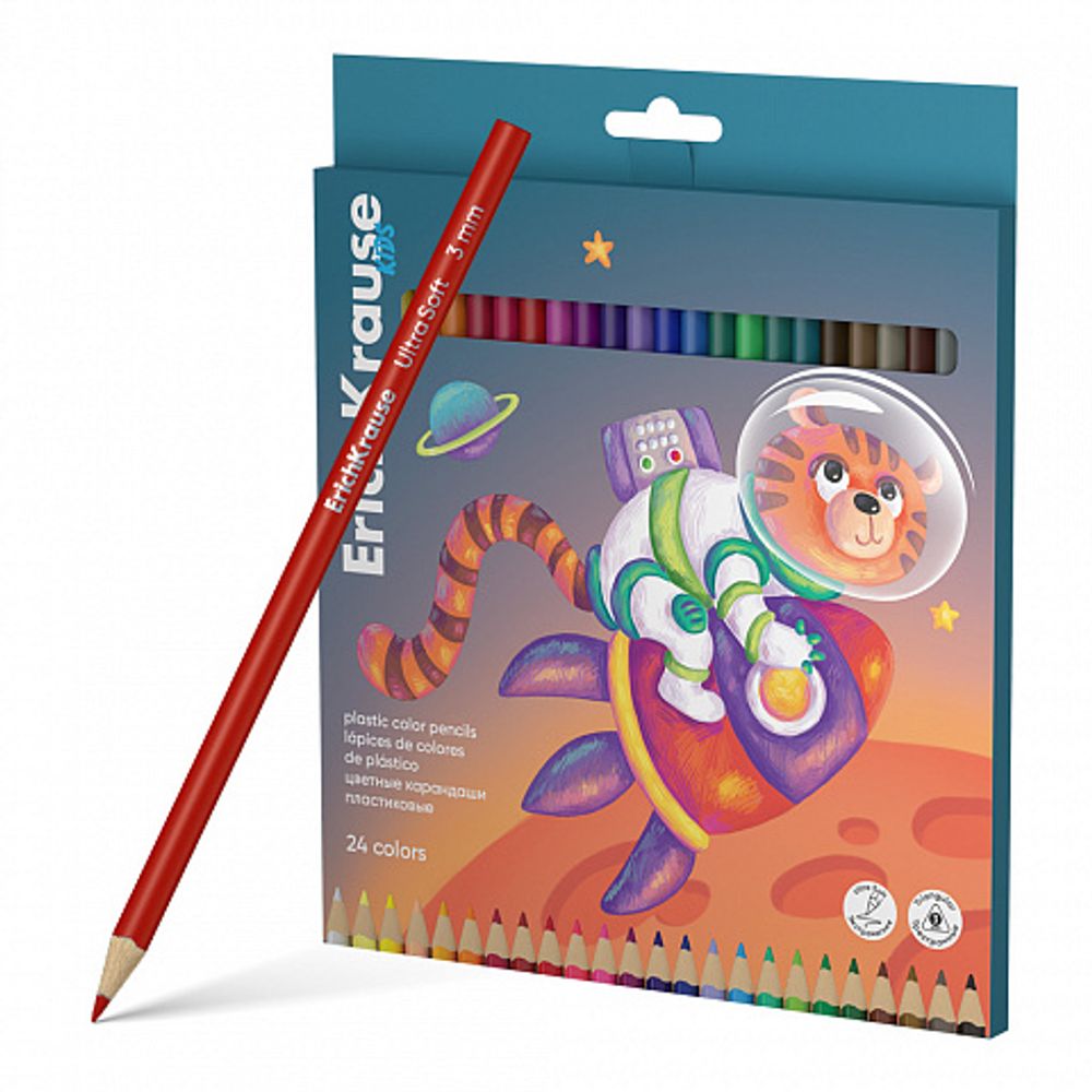 Цветные карандаши пласт ErichKrause Kids Space Animals 24 цвета