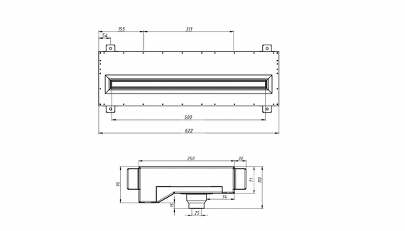 Flexag RAN-1-500-25-W щелевой диффузор с низкопрофильной КСД под натяжной потолок, белый