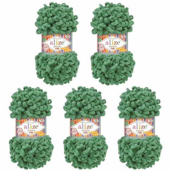 Пряжа Alize (Ализе) Puffy Fine / уп.5 мот. по 100 г, 14м, 532 изумрудно-зеленый
