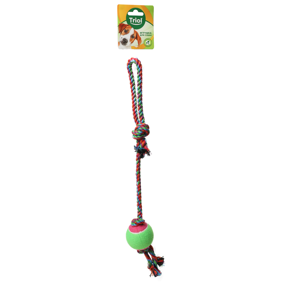 Игрушка для собак "Верёвка с петлей, 2 узла и мяч", d65/430мм, Triol