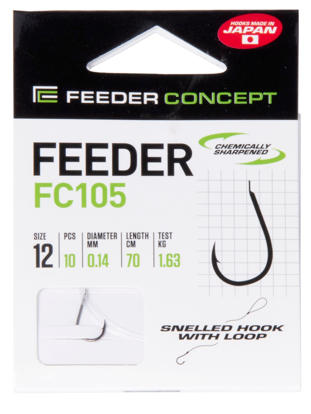 Крючки с поводком FC FEEDER FC105 70, 0,14, №12, 10 шт. (поводок 70 см, 0,12 мм)