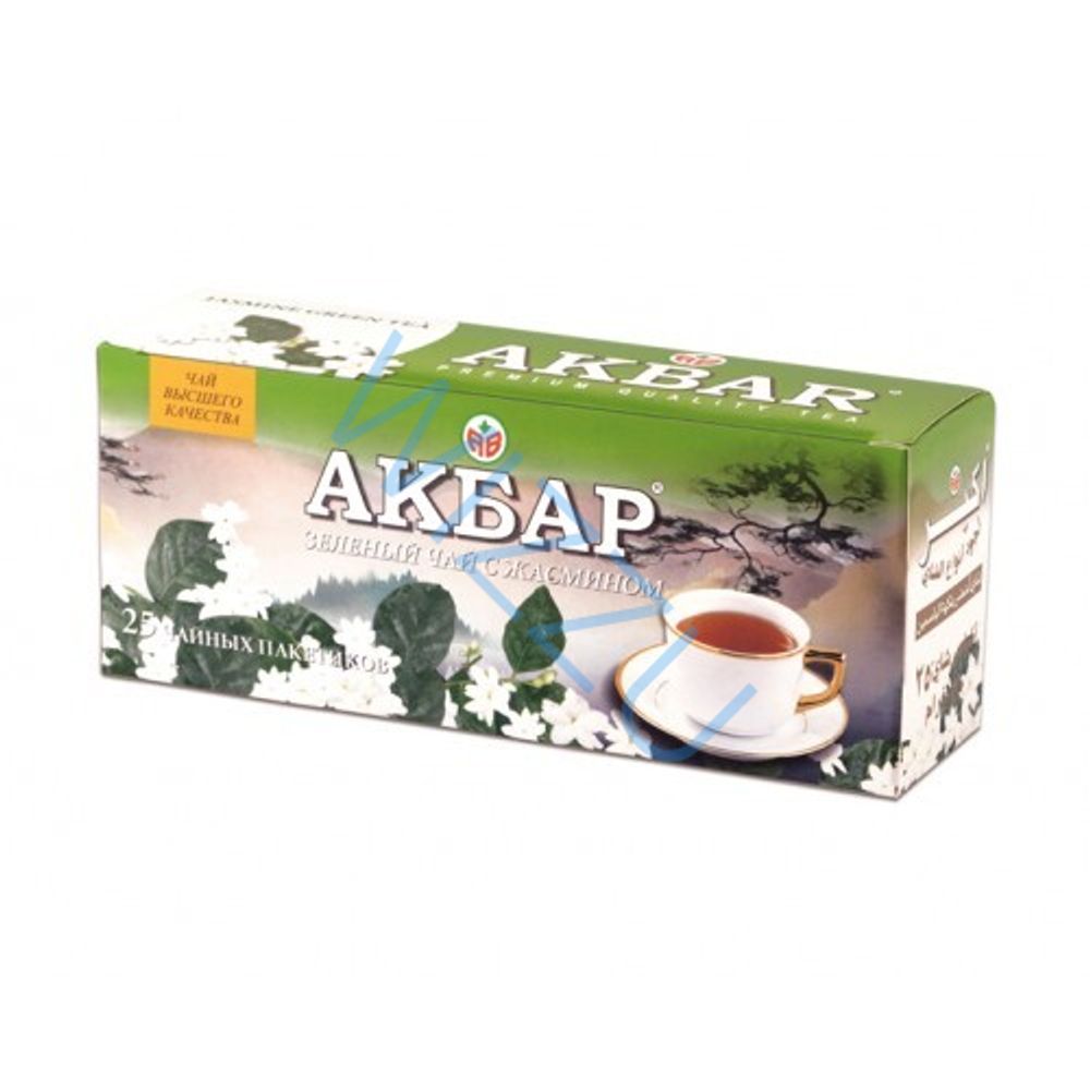 Чай   "АКБАР"  п/я   зелен  с жасмином 25пак/15шт   зел. пачка  /
