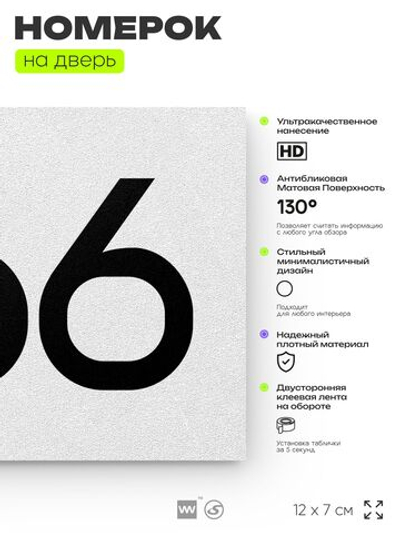 Номер на дверь 366, табличка на дверь для офиса, квартиры, кабинета, аудитории, склада, белая 120х70 мм, Айдентика Технолоджи