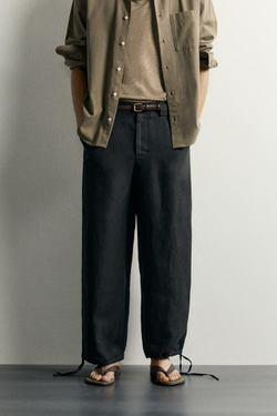 ZARA БРЮКИ RELAXED FIT ИЗ ЛЬНА И ВИСКОЗЫ, ЧЕРНЫЙ