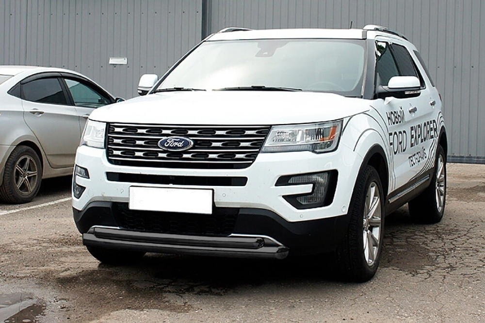 Защита переднего бампера (нержавейка) Ford Explorer (2017-2019) d76+d57 (черный)
