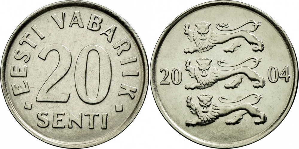 Эстония 20 сентов, 1997-2008 XF