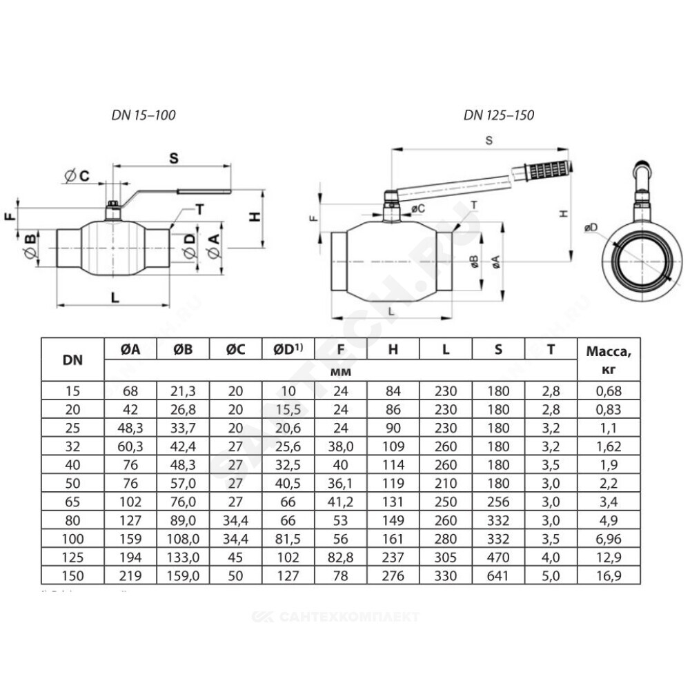 Кран шаровой сталь JiP-R Standard WW Ду 20 Ру16 п/привар Ридан 065N9601R