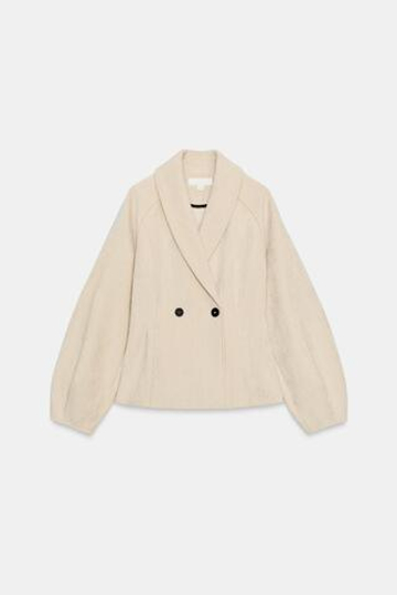ZARA ПРИТАЛЕННАЯ КУРТКА С ЗАПАХОМ, ЖЕЛТОВАТО-БЕЛЫЙ