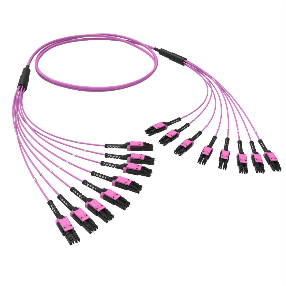 Оптическая разветвительная сборка 16 ОВ, 50/125 OM4, 8xLC-UPC Duplex Uniboot/8xLC-UPC Duplex Uniboot, тип полярности - прямая (Tx-->Rx), 5 м