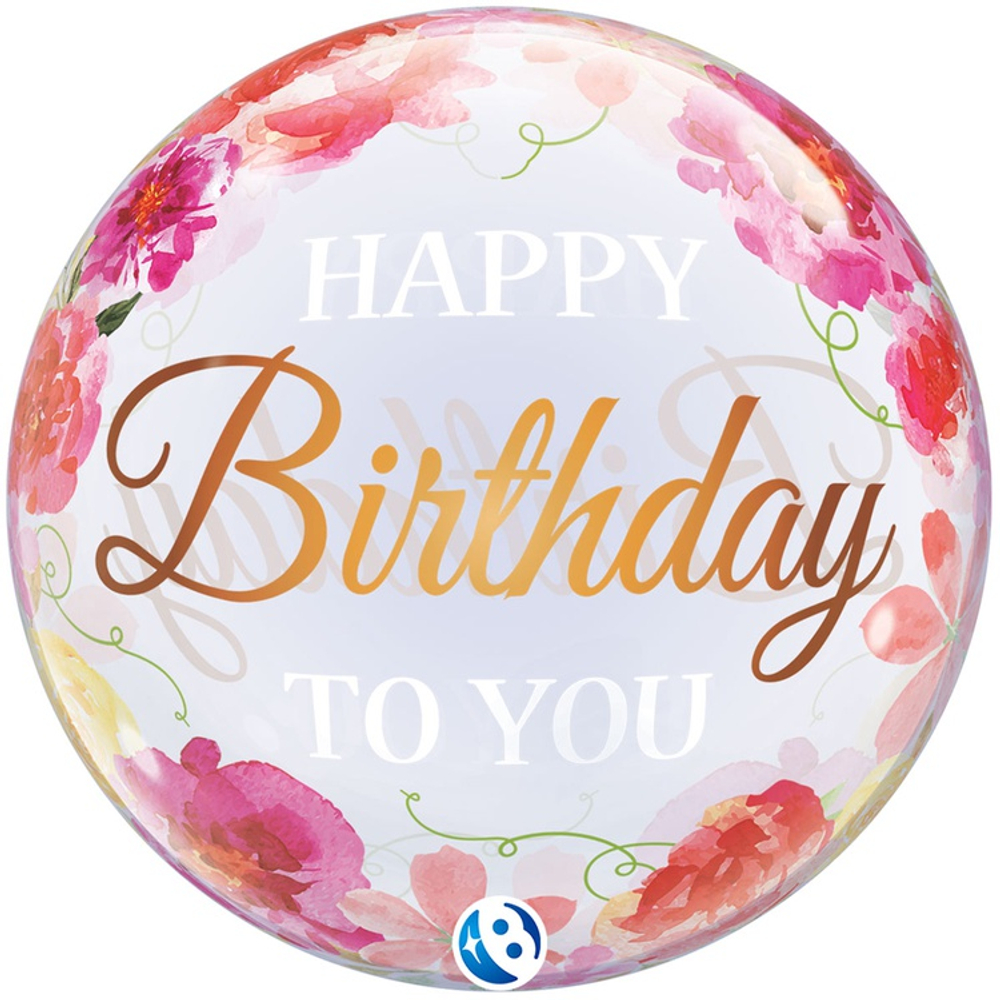 Шар BUBBLE «Happy Birthday. Пионы», 56 см