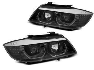 Передние фары 3D ANGEL EYES LED BLACK для BMW 3 E90 E91