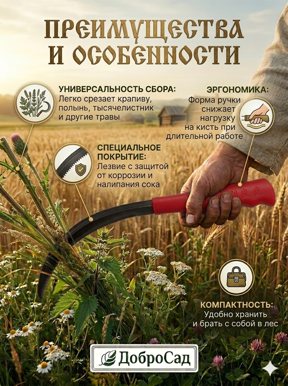 Серп садовый 5,5» пластиковая ручка