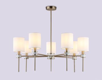 Люстра с абажурами на штанге 7*Е14 LH72373/7 DBS/WH тёмная латунь/белый High Light Classic Ambrella