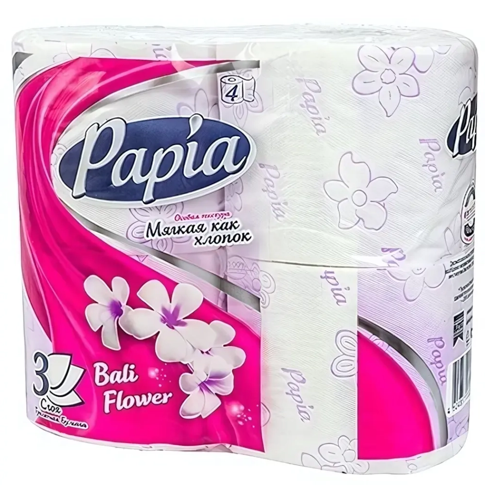 Бумага туалетная PAPIA 3 сл., 4 рул., Цветы Бали✦