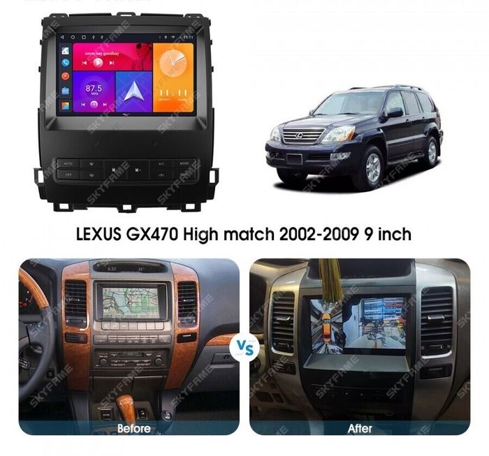 Магнитола для Lexus GX470 J120, Toyota Land Cruiser Prado 120 (климат на большом экране) - Parafar PF456LUX3U2K на Android 13, Быстрая, QLED+2K, CarPlay, 4G SIM-слот
