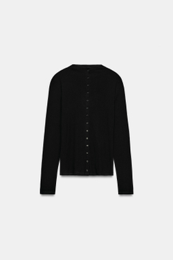 ZARA ФУТБОЛКА С ВОРОТНИКОМ-СТОЙКОЙ И ПУГОВИЦАМИ, ЧЕРНЫЙ