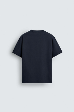 ZARA ФУТБОЛКА MEDIUM WEIGHT БАЗОВАЯ, МОРСКОЙ СИНИЙ