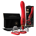 Двухсторонний вибростимулятор с помпой и язычком PipeDream Fantasy for Her Ultimate Pleasure Dual 24K Gold Luxury Edition Oral Sex Simulator Red 494315