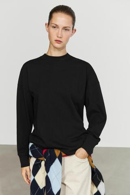 Massimo Dutti Футболка с круглым вырезом и длинными рукавами, черный