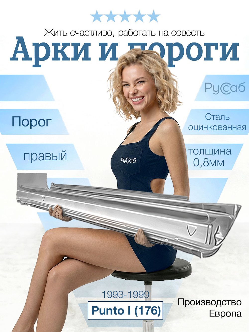 Порог правый Fiat Punto I (176) 93-98 (Polcar)