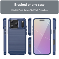 Чехол синего цвета с дизайном под карбон на iPhone 17 Pro, мягкий отклик кнопок, серия Carbon от Caseport