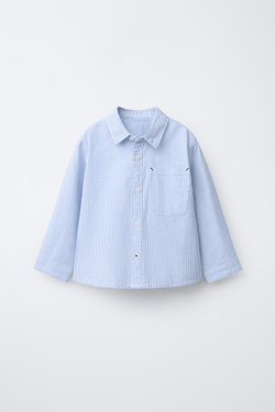 ZARA БАЗОВАЯ РУБАШКА ИЗ ЖАТОЙ ТКАНИ, СИНИЙ