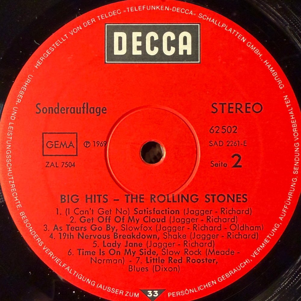 The Rolling Stones ‎– Big Hits (High Tide And Green Grass) Германия 1973г. Club