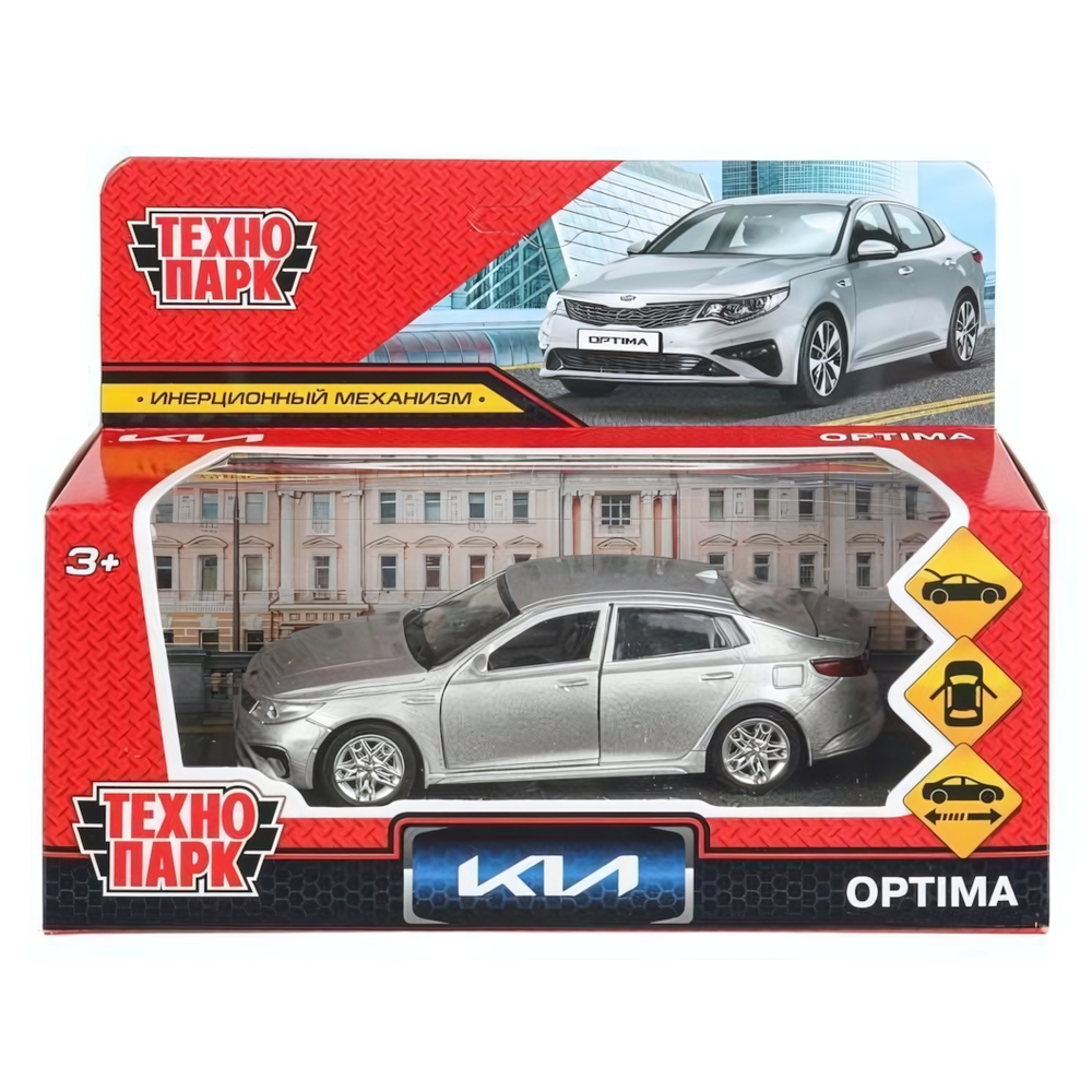 Модель ин. мет. "KIA Optima" 12см двери, багаж, серебристый, коробка OPTIMA-12-SR (72) (Технопарк)