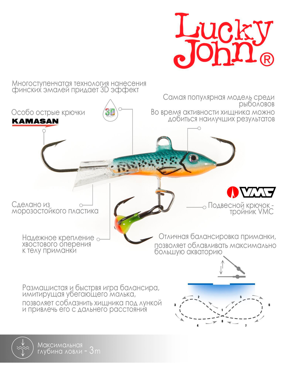Балансир Lucky John CLASSIC 3 с тр. 30мм/53 блистер