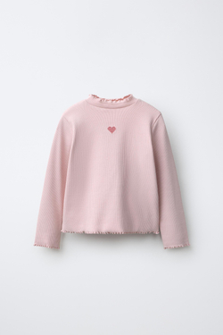ZARA ФУТБОЛКА В РУБЧИК С ВЫШИВКОЙ, БЛЕДНО-РОЗОВЫЙ