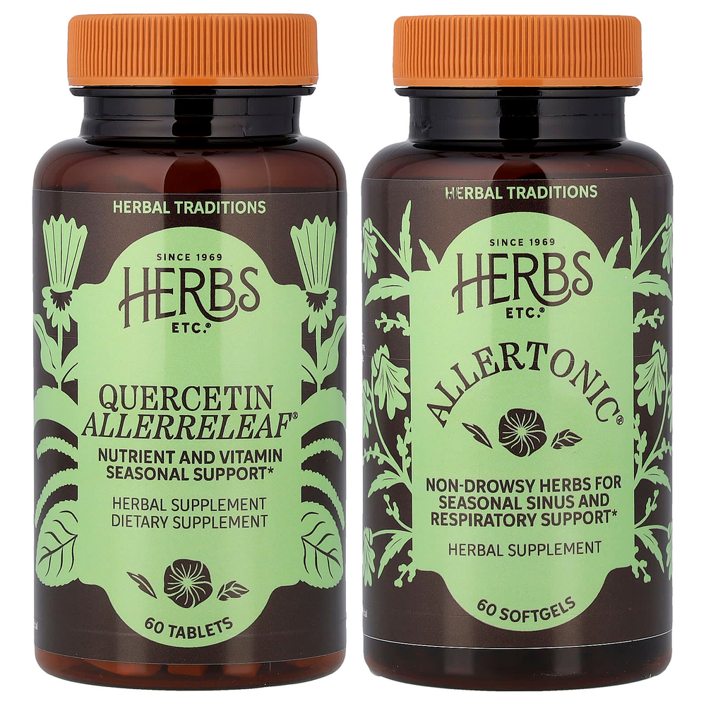 Herbs Etc., Allergy ReLeaf System, смесь листьев, 2 флакона, 60 капсул/60 таблеток