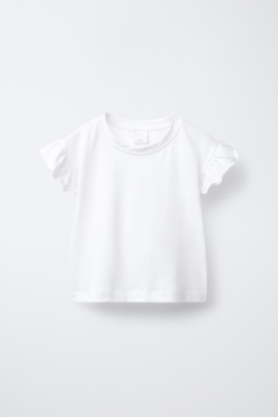 ZARA ОДНОТОННАЯ ФУТБОЛКА С ВОЛАНАМИ, БЕЛЫЙ