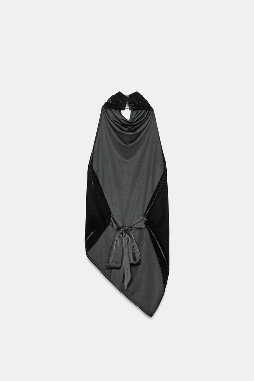 ZARA БАРХАТНЫЙ ТОП ХАЛТЕР, ЧЕРНЫЙ