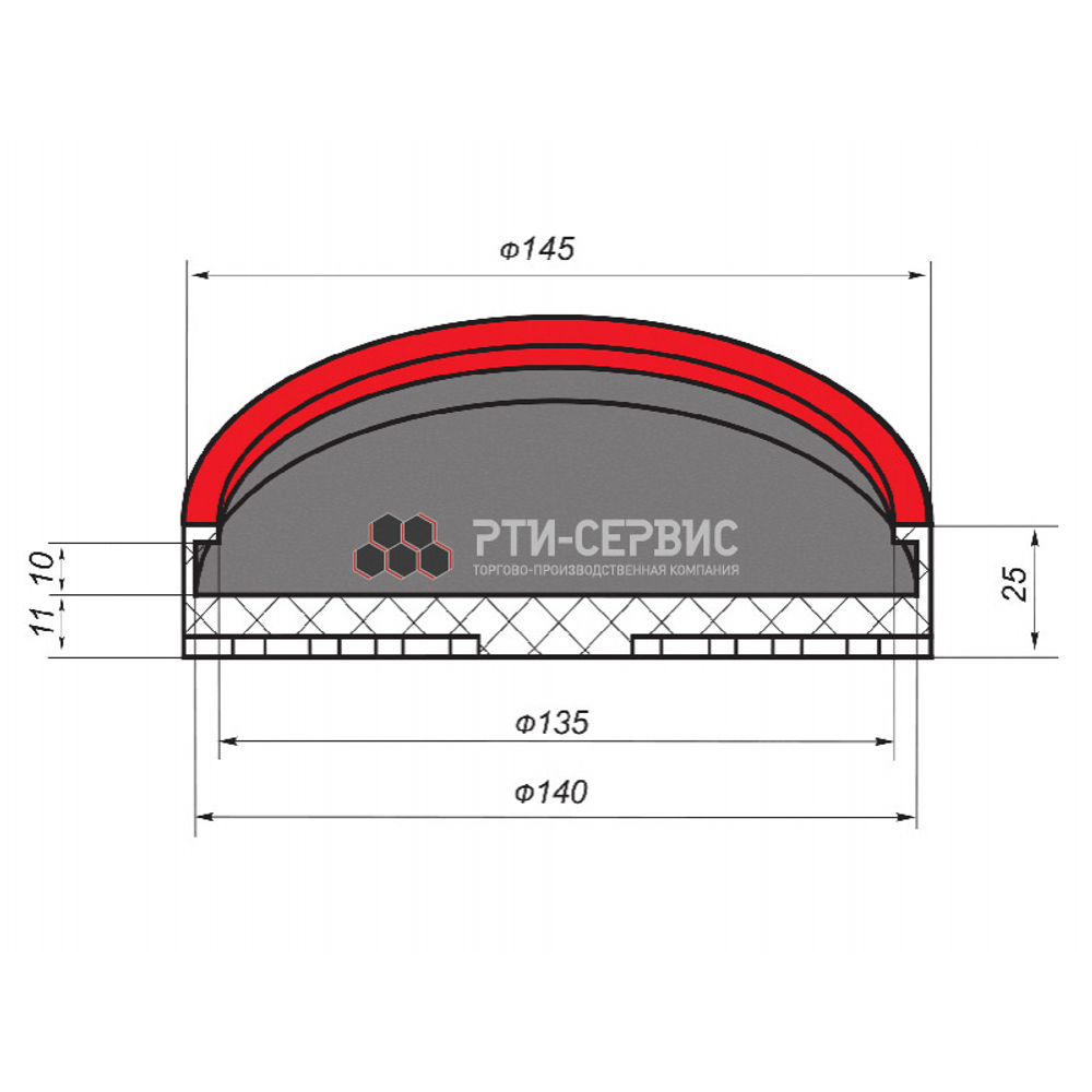 Резиновая накладка (РТИ-СЕРВИС 1010) для подъемников "ПЛД"