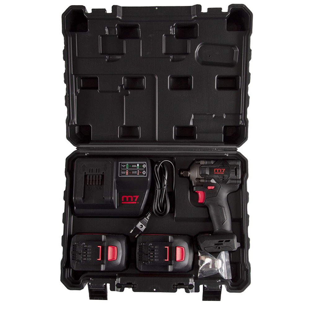 MIGHTY SEVEN (DW-404A) Гайковерт аккумуляторный ударный 1/2", 900 Нм, 18 В, укороченный, кейс