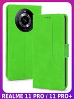 Стильный чехол-книжка из кожи для REALME 11 PRO/ 11 PRO PLUS с отделом для наличных, 3 слотами для карт и подставкой