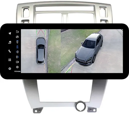 Магнитола для Hyundai Tucson 1 2004-2009 (рамка серебро) - Teyes LUX ONE 360 монитор 12.3" 2K QLED на Android 10, Быстрая, CarPlay, 4G SIM-слот, 4 камеры в комплекте