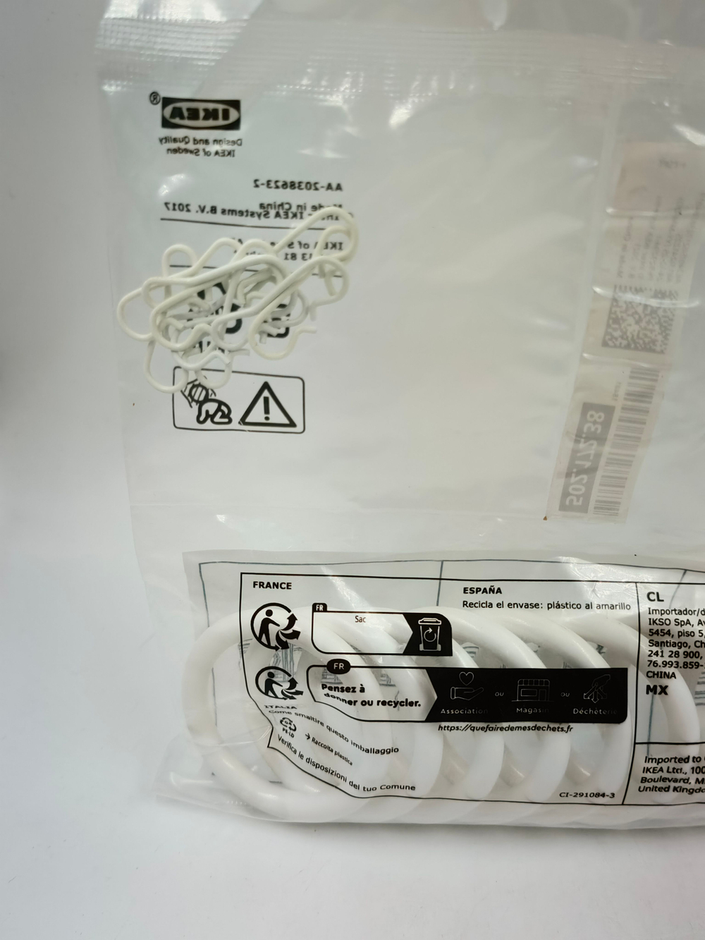 IKEA Кольца для штор Syrlig с зажимом и крючком белые, диаметр 38 мм, в упаковке 10 колец