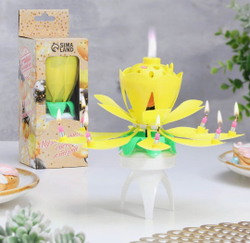 Свеча для торта музыкальная «Тюльпан», крутящаяся, жёлтая, 14.5×6 см