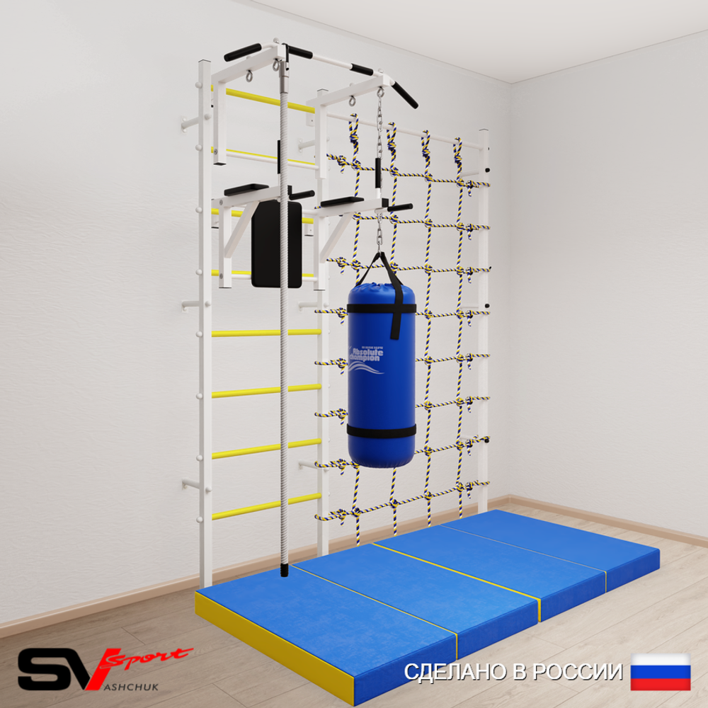 Шведская стенка Sv Sport 57070 (Турник стандарт/Брусья/Канат/Цепь/Мешок 30кг/Мат 2м/Канатный лаз)
