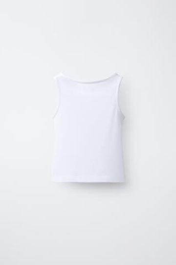 ZARA ОДНОТОННЫЙ ТОП ИЗ МОДАЛА, БЕЛЫЙ
