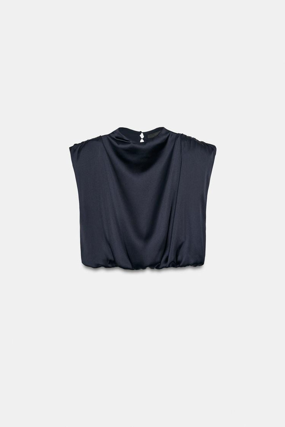 ZARA АТЛАСНЫЙ ТОП С ПОДПЛЕЧНИКАМИ, МОРСКОЙ ТЕМНО-СИНИЙ