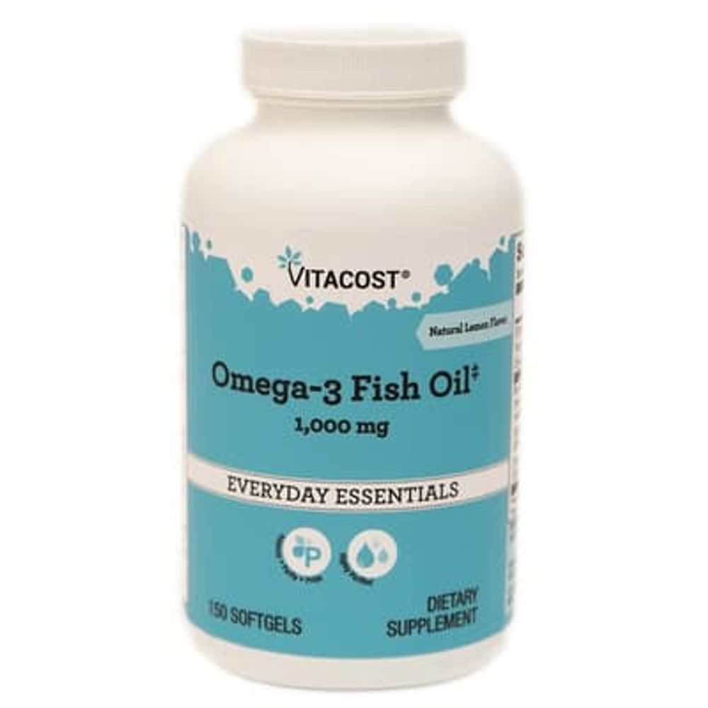 Vitacost, рыбий жир с омега-3, с натуральным лимонным вкусом, 1000 мг, 150 капсул