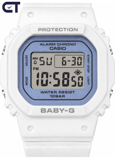 Casio BGD-565SC-2BDR женские часы — белая ударопрочная модель BABY-G с перламутрово-голубым акцентом