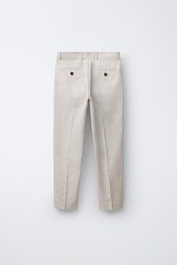 ZARA КОСТЮМНЫЕ БРЮКИ ИЗ ХЛОПКА И ЛЬНА, ЭКРЮ